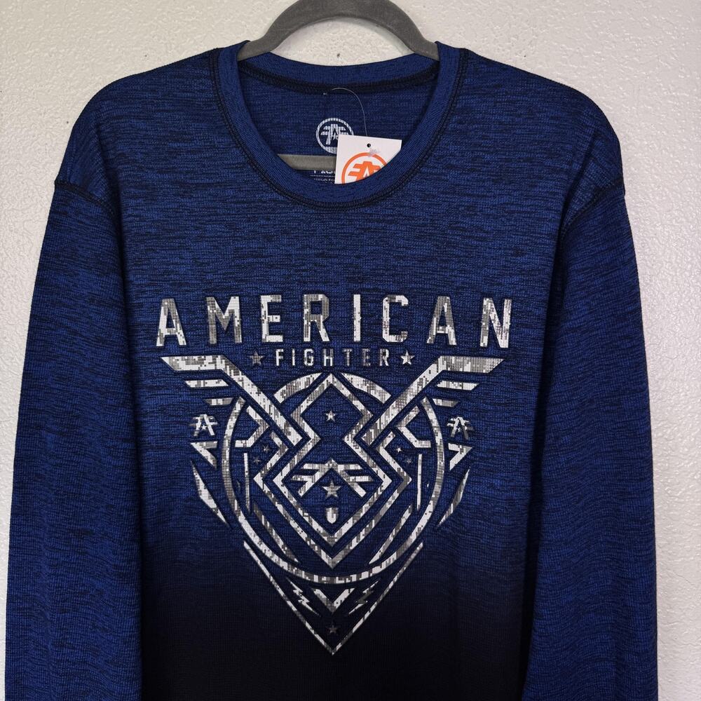 American Fighter Shirt Mens 2XL Oakview Long Sleeve Thermal Graphic Tee Blue NEW - Picture 5 of 10